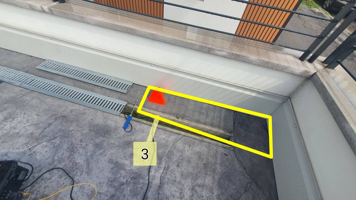 MTA Roof Scan Prüfung Parkplatz über der Tiefgarage Messbereich gekennzeichnet